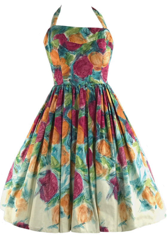 Late 1950s Floral Print Cotton Dress & Stole Ensemble - New!