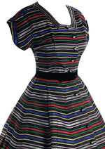 Striking 1950s Rainbow Striped Taffeta New Look Dress- New!