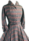 Late 1940s Early 1950s Grey & Pink Chevron Stripe Dress- New!