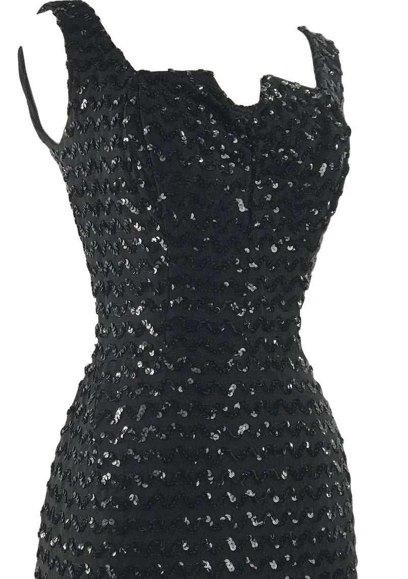 Late 1950s Early 1960s Designer Black Sequin Cocktail Dress - New!