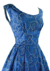 Vintage 1950s - 1960s Blue Roses Brocade Cocktail Dress- New!