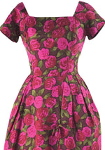 Vintage Designer 1950s Magenta Silk Roses Dress- New! (RESERVED)