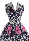 1950s Pink and Black Roses Border Print Cotton Dress- New!