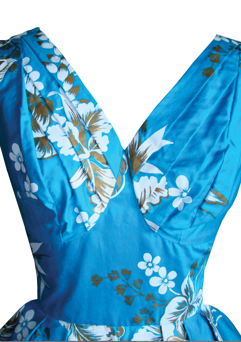 Late 1950s Blue Hawaiian Polished Cotton Sundress - New!