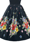 Beautiful 1950s Colourful Floral Black Cotton Skirt - New!