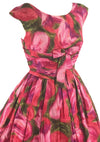 Vibrant 1950s Abstract Pink Tulips Cotton Dress - New!