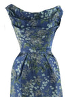 Sensational 1950s Draped Blue Floral Silk Cocktail Dress - New!