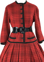 Vintage 1950s Red & Black Plaid Wool Dress- New!