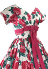 Vintage 1950s Large Magenta Roses Cotton Dress - New!