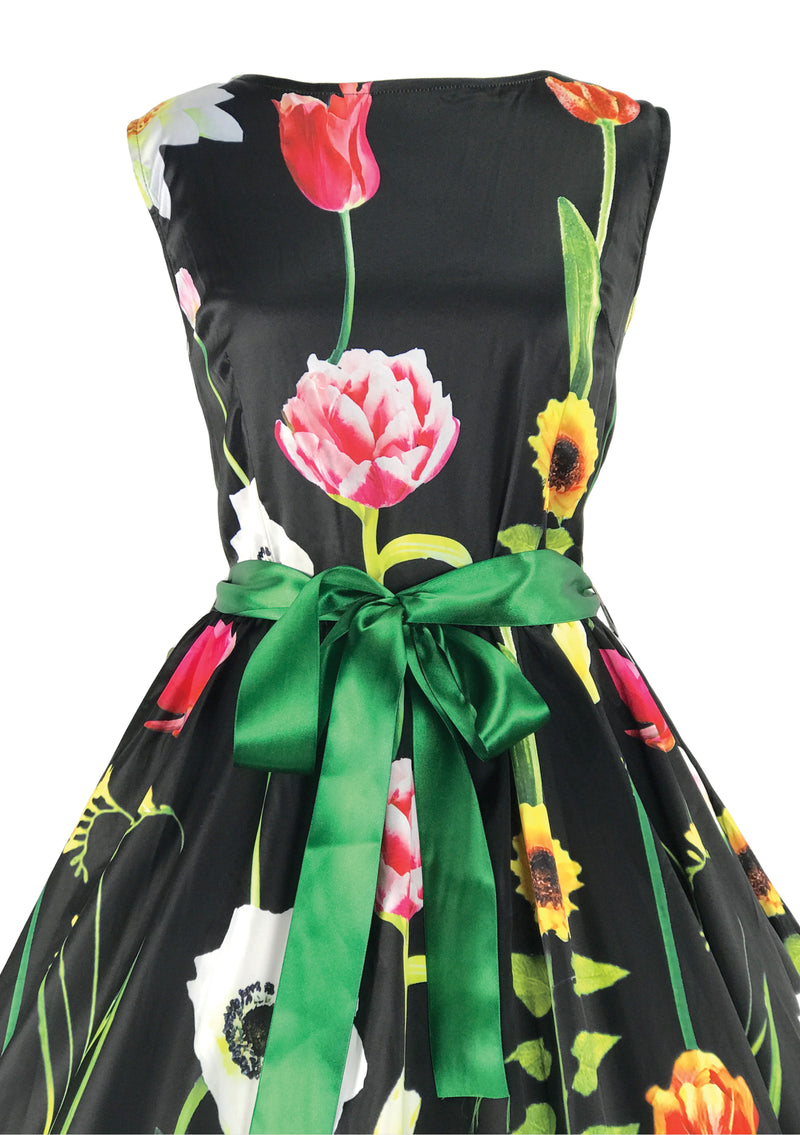 Recreation of 1950s Black Huge Floral Print Dress - New!