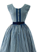 Vintage 1950s Blue and White Stripes Horrockses Dress- New!