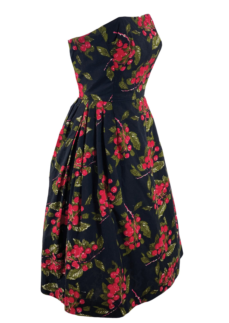 Late 1950s Cherry Print Cotton Dress and Stole - New!