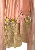 1920s Peach Velvet & Applique 3D Ribbon Roses Robe Coat- New!