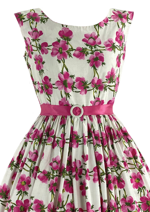 Vintage 1950s Pink Anemone Print Cotton Dress - New!