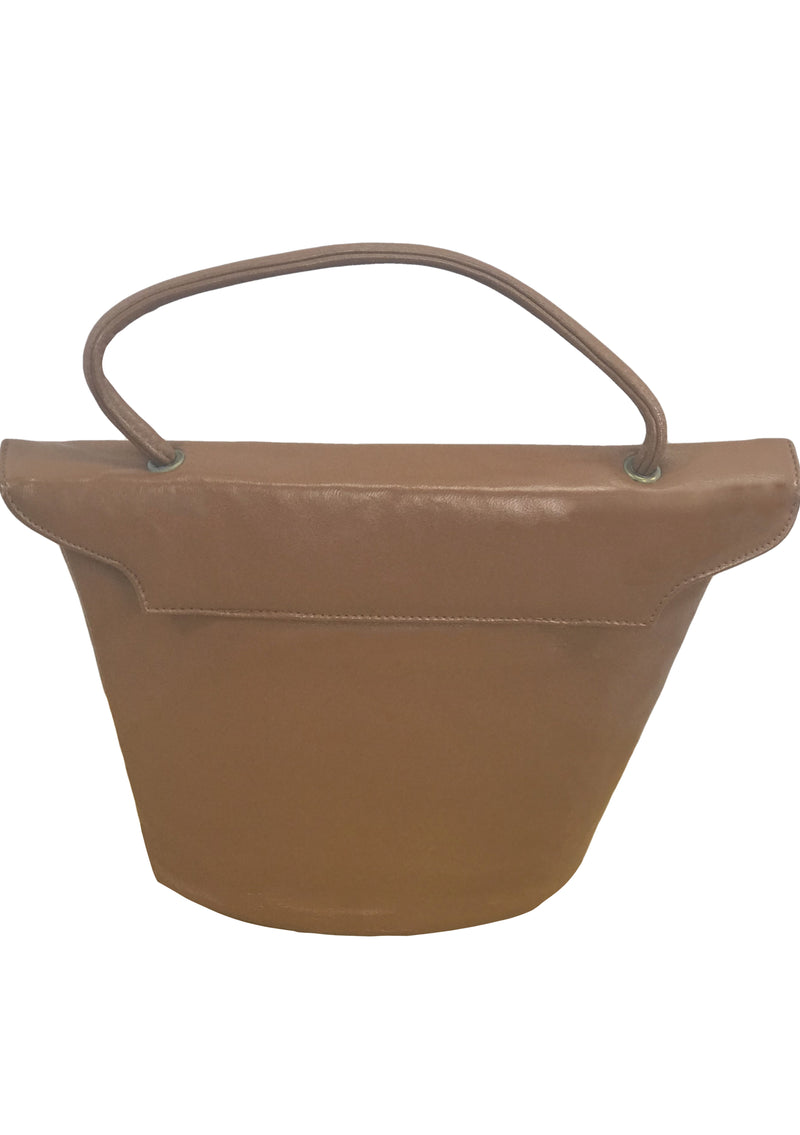 Classic 1950s Brown Faux Leather Bucket Handbag- New!