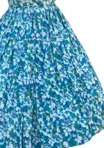 Vintage 1950s Blue Violets Cotton Dress- New!