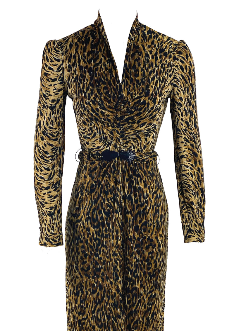 Fabulous 1970s Wild Cat Jersey Print Dress- New!