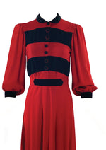 Striking Late 1930s Early 1940s Red & Black Dress- New!