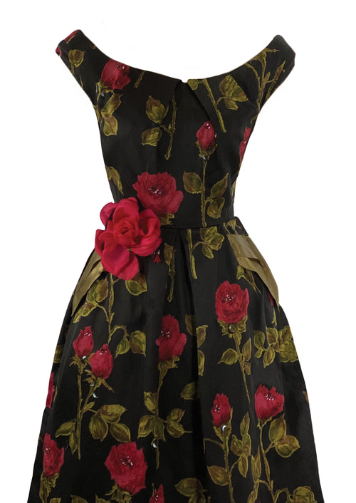 Vintage 1950s Designer Raoul Couture Red Roses Dress- New!