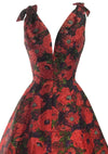Late 1950s Early 1960s Red Floral Silk Designer Party Dress- New!