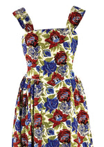 Vintage 1940s Red & Blue Rayon Sundress- New!