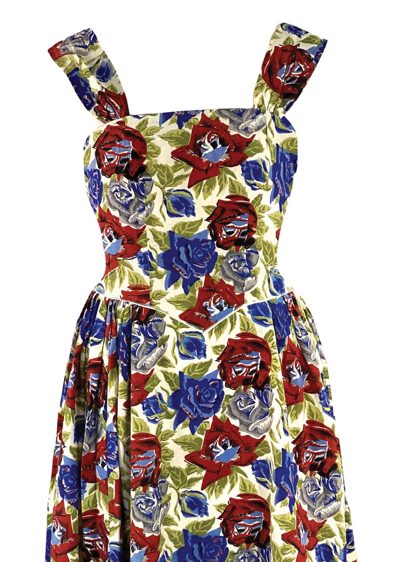 Vintage 1940s Red & Blue Rayon Sundress- New!