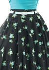 Vintage 1950s Blue Roses on Black Flannel Wool Skirt - New!