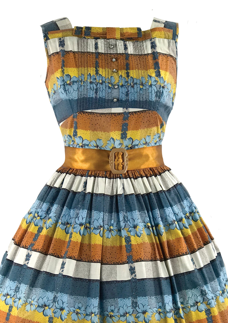 Vintage 1950s Striped Floral Cotton Dress- New!