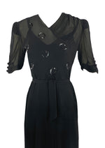 Vintage 1930s Crepe Chiffon Black Dress- New!