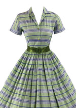 Late 1950s Blue and Green Striped Cotton Dress - NEW!