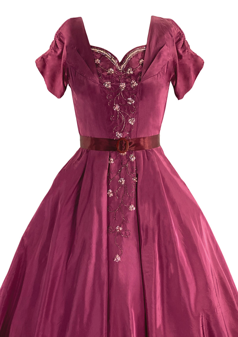 Vintage 1950s Cranberry Beaded Taffeta Party Dress - New (ON HOLD)