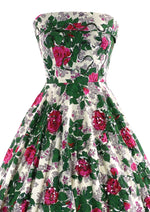 Knockout 1950s Magenta Roses Cotton Dress - New!