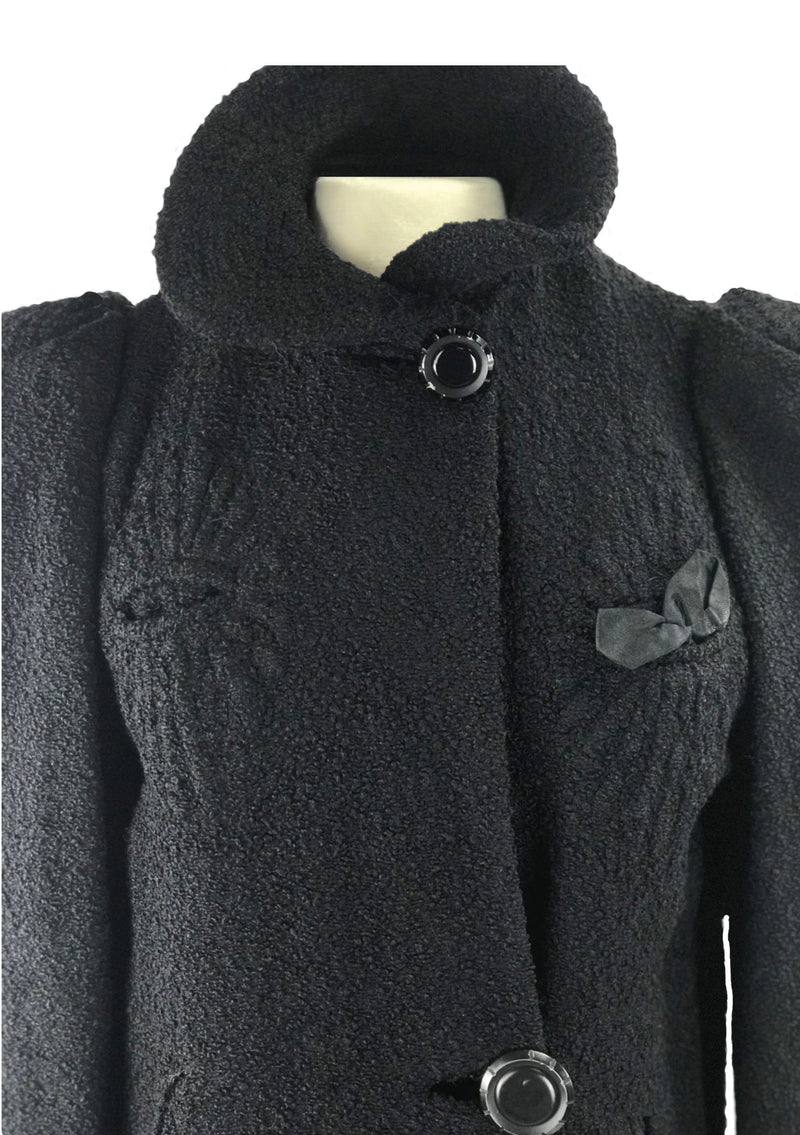 Vintage 1930s Black Wool Boucle Art Deco Coat- New!