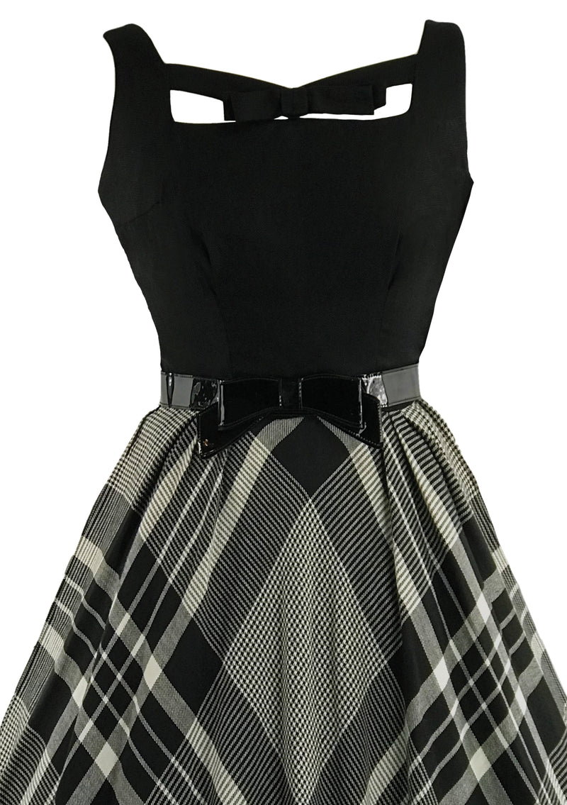 Vintage 1950s Black Plaid Cotton & Wool Dress- New!