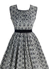 Lovely  Late 1950s B&W Eyelet Cotton Dress- New!