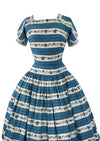 Stunning 1950s Horrockses Blue and White Floral Stripes Dress- New!