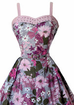 Vintage 1950s Lilac Floral Cotton Dress Ensemble- New!