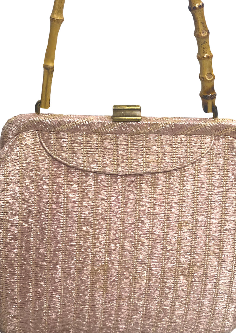 Vintage 1950s - 1960s Pink Raffia Handbag-  New!