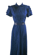 Late 1930s Early 1940s Indigo Blue Taffeta Maxi Dress - NEW!