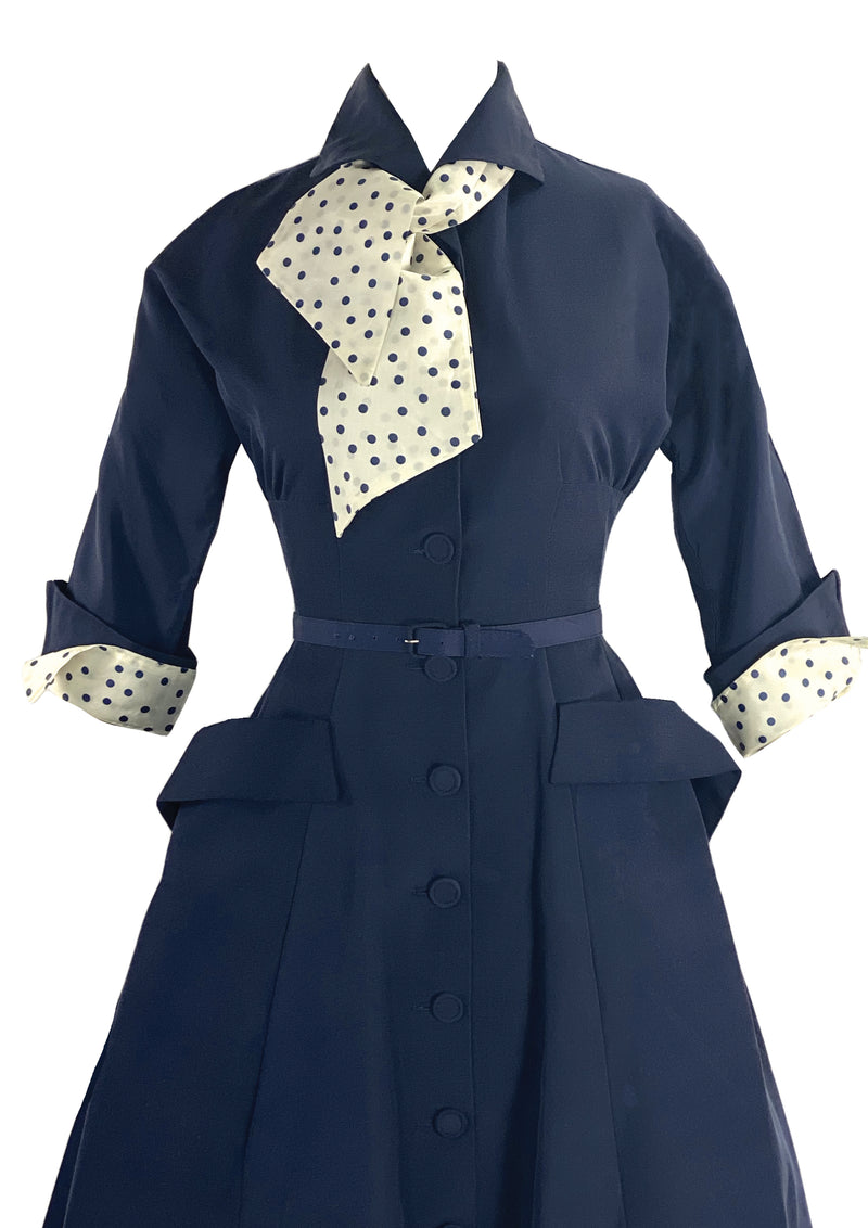 Fantastic 1950s New Look Navy Faille Dress- New!