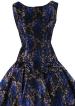 Late 1950s Early 1960s Royal Blue & Bronze Brocade Dress- New!