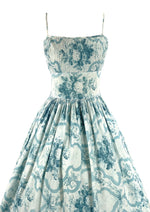Vintage 1950s Blue Roses Scroll Cotton Sundress- New!