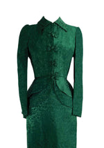 Late 1940s Designer Emerald Green Damask Suit- New!
