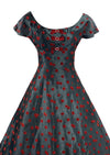 Stunning 1950s British Designer Flocked Cherries Dress- New!