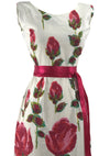 Stunning 1960s Huge Magenta Stem Roses Wiggle Dress - New!