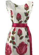 Stunning 1960s Huge Magenta Stem Roses Wiggle Dress - New!
