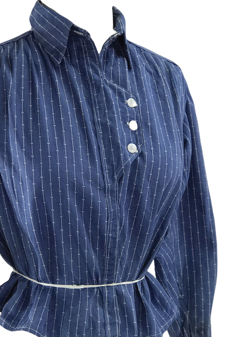 Antique 1900 - 1910 Blue Cotton Drill Shirt - New!