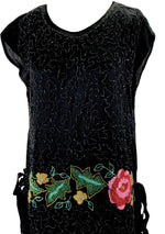 Original 1920s Black Sequin and Pink Roses Beaded Dress  - New!