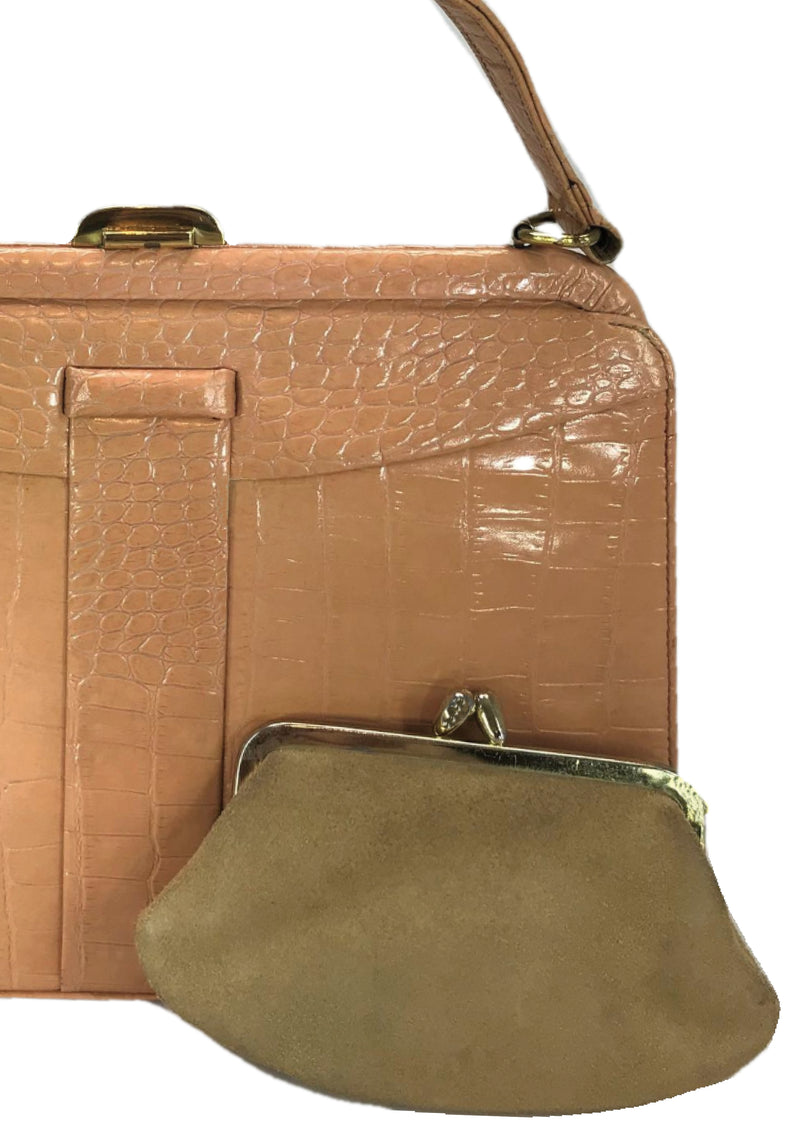 Early 1960s Peach Pink Leather Lederer Handbag- New!