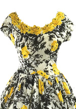 1950s Golden Roses Applique Cotton Dress - New!